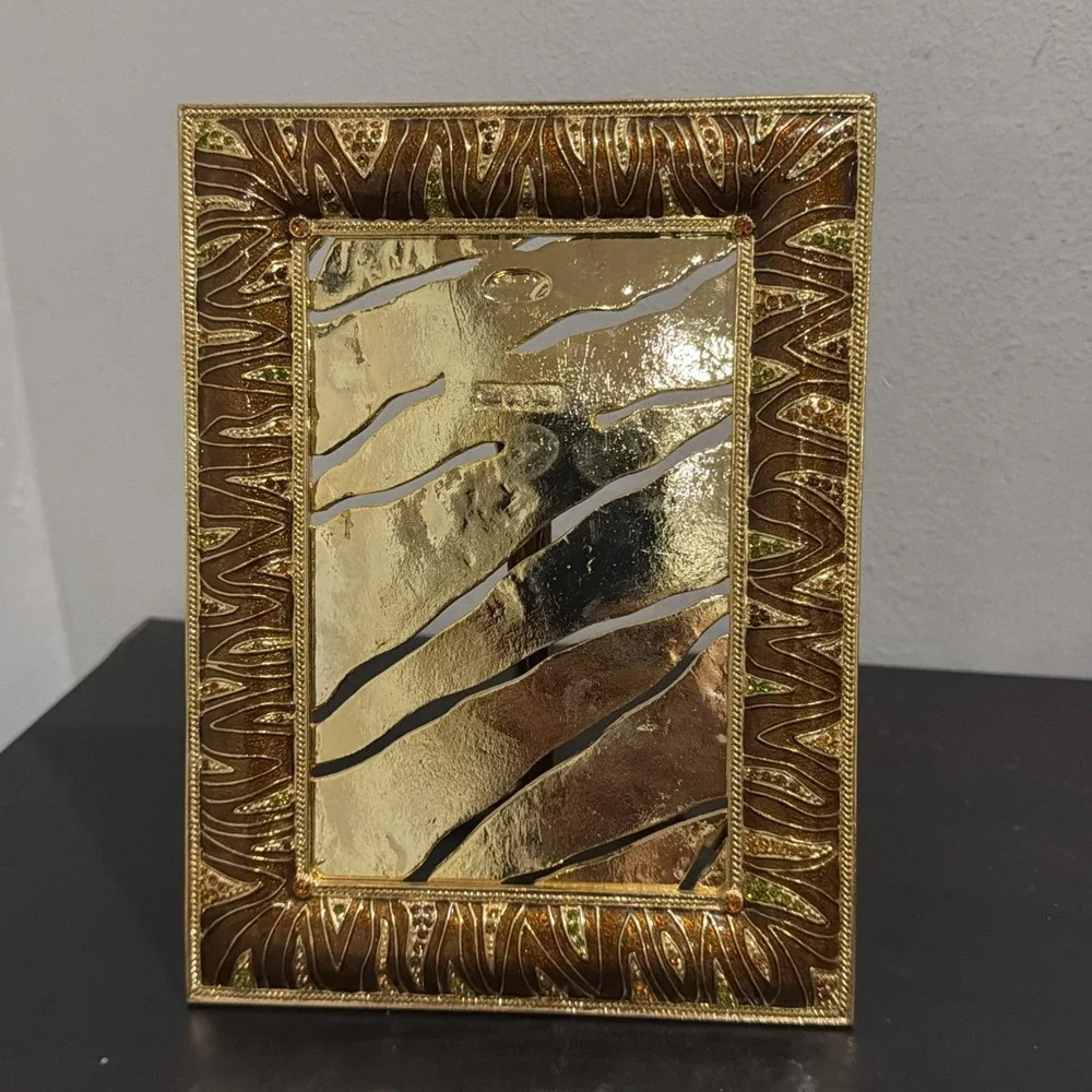 Tizo Gold Enamel Picture Frame 4x6 Luxury Textured Animal Tiger Stripe Jeweled